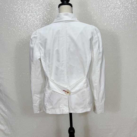 Old Navy White Double-Breasted Cotton Jacket with Red Stitching – Size Large - Picture 5 of 13